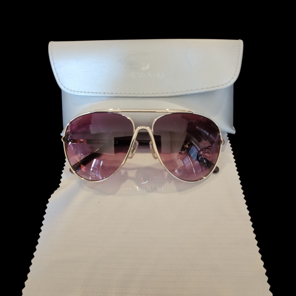 Gorgeous Genuine Swarovski Crystal Rose Lens Gold & Maroon Aviator Sunglasses 